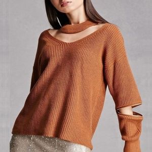 Zipper Elbow Sleeve & Choker Sweater (SW027)